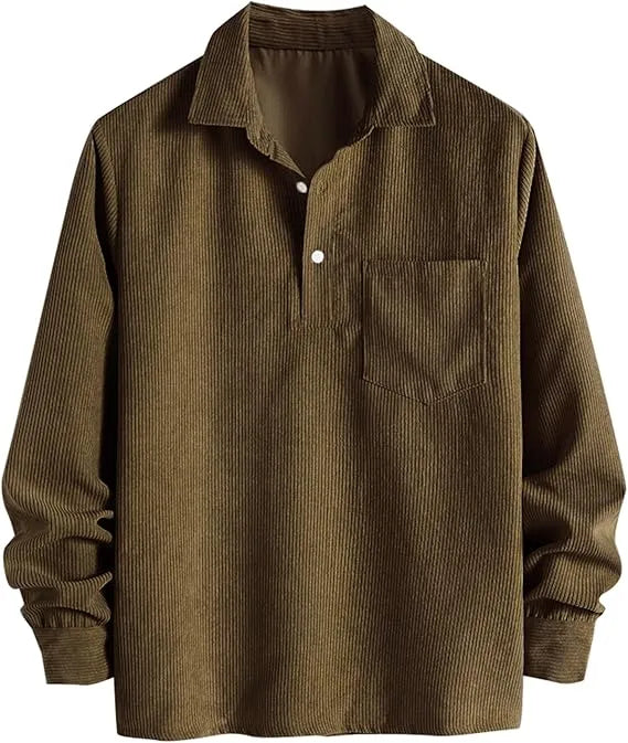 🔥 Best Price Today Only🔥Men's Plain Pocket Half Button Corduroy Shirt – Grab Yours Now! ⏰