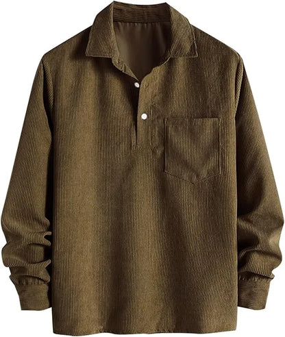 🔥 Best Price Today Only🔥Men's Plain Pocket Half Button Corduroy Shirt – Grab Yours Now! ⏰