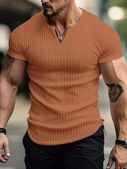 Men's Vertical Striped V-Neck Short Sleeve T-Shirt