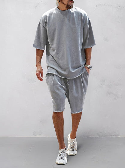 Men's Casual Loose Fit Solid Sports Set