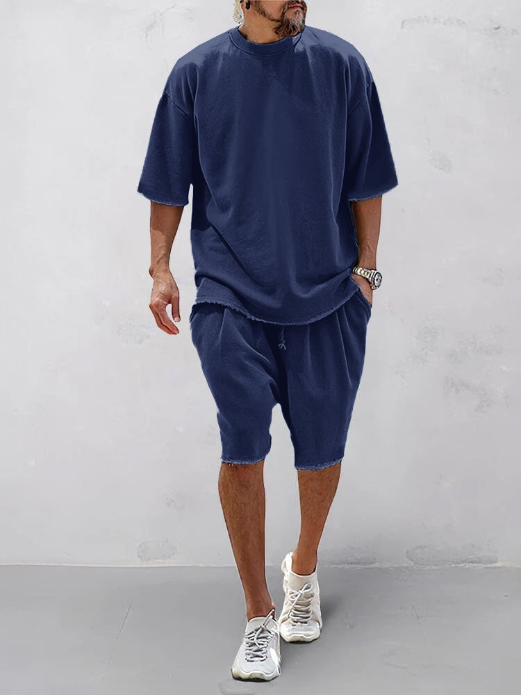Men's Casual Loose Fit Solid Sports Set