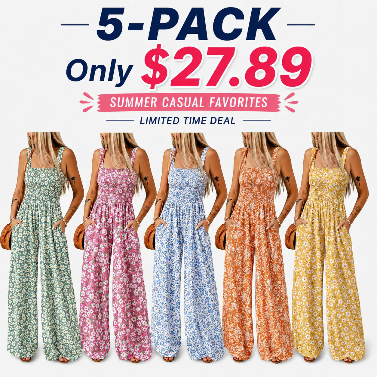 Women’s Casual Print Sleeveless Overalls Jumpsuits