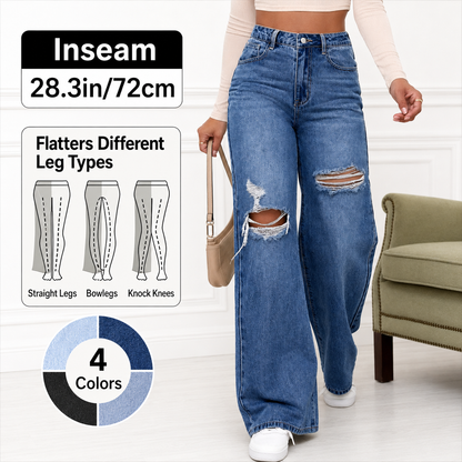 Women's High Rise Ripped Wide Leg Jeans 4-Pack & 8-Pack