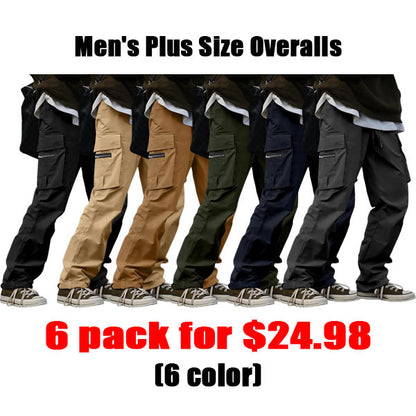 🔥6-PACKS $24.89 Men's Plus Size Casual Solid Color Drawstring Overalls