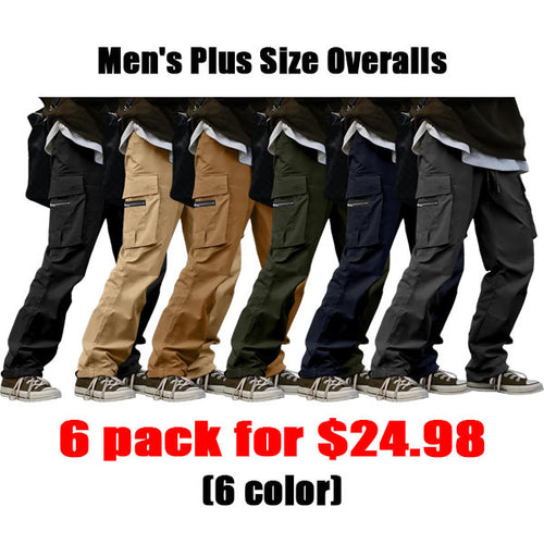 🔥6-PACKS $24.89 Men's Plus Size Casual Solid Color Drawstring Overalls