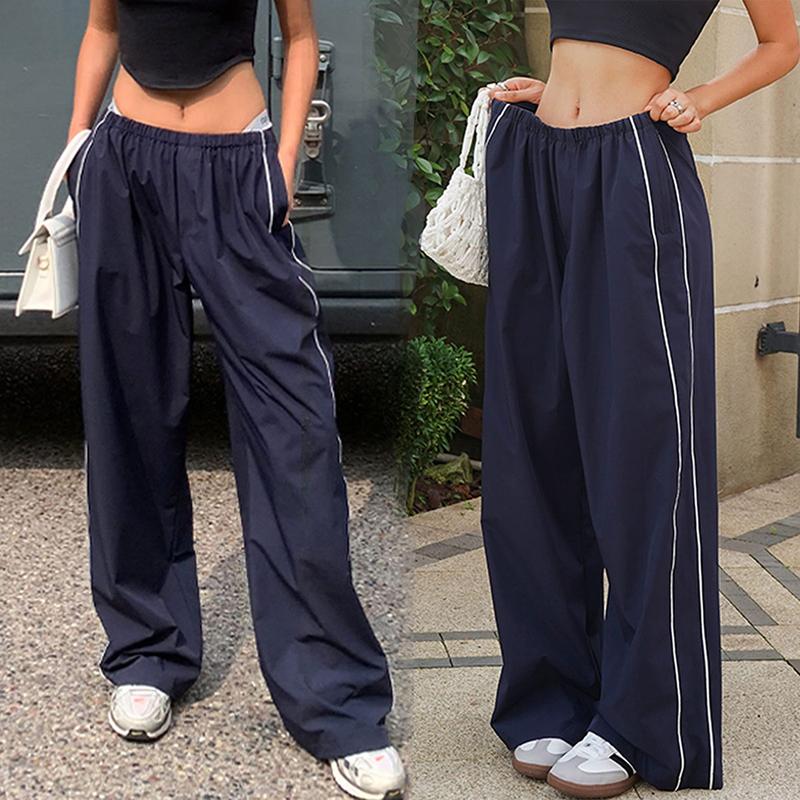 Women's Parachute Wideleg Pants Baggy Y2K Elastic Waist Wide Leg Track Pants Trousers Casual