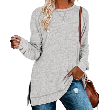 Women's belted top, long-sleeved shirt