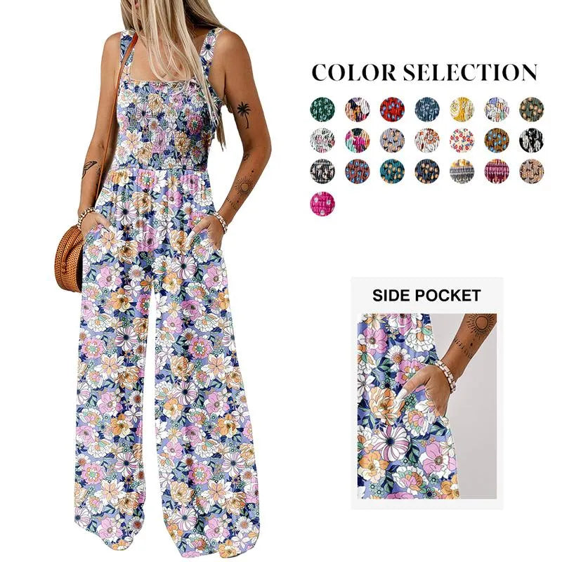 Women’s Casual Print Sleeveless Overalls Jumpsuits