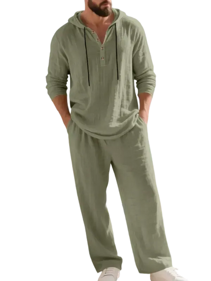 ⚡24-HOUR FLASH SALE 🔥Linen Men's Hooded Casual Loose Top & Pants 2-Piece Set