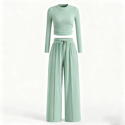 Women's Fall&Winter 2-Piece Set – Top & Wide-Leg Pants
