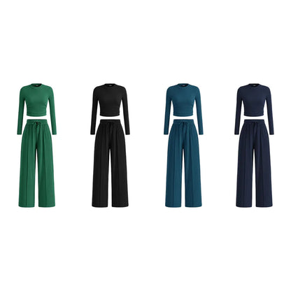 Women's Fall&Winter 2-Piece Set – Top & Wide-Leg Pants