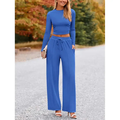 Women's Fall&Winter 2-Piece Set – Top & Wide-Leg Pants