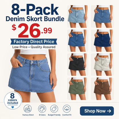 Women's Mid-Waist Stretch Denim Skort 8-Pack