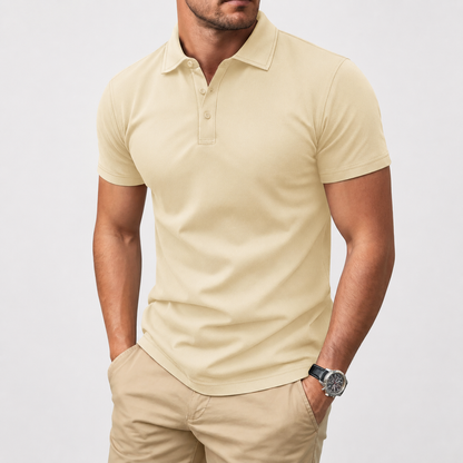 Men's Polo Shirt, Short Sleeve, Soft Cotton Piqué T-Shirt, Three-Button Classic Fit, Casual High-Performance Golf Shirt