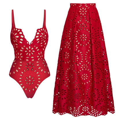 🔥Summer Cool Deal  👙Women’s Sexy One Piece Swimsuit with Matching Swim Long Skirt💕