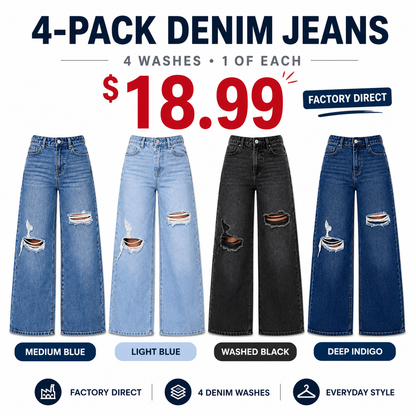 Women's High Rise Ripped Wide Leg Jeans 4-Pack & 8-Pack
