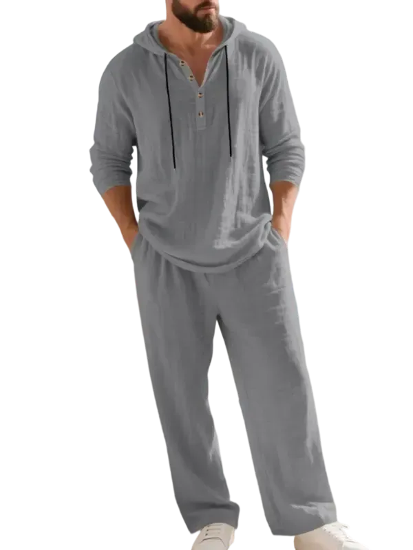 ⚡24-HOUR FLASH SALE 🔥Linen Men's Hooded Casual Loose Top & Pants 2-Piece Set
