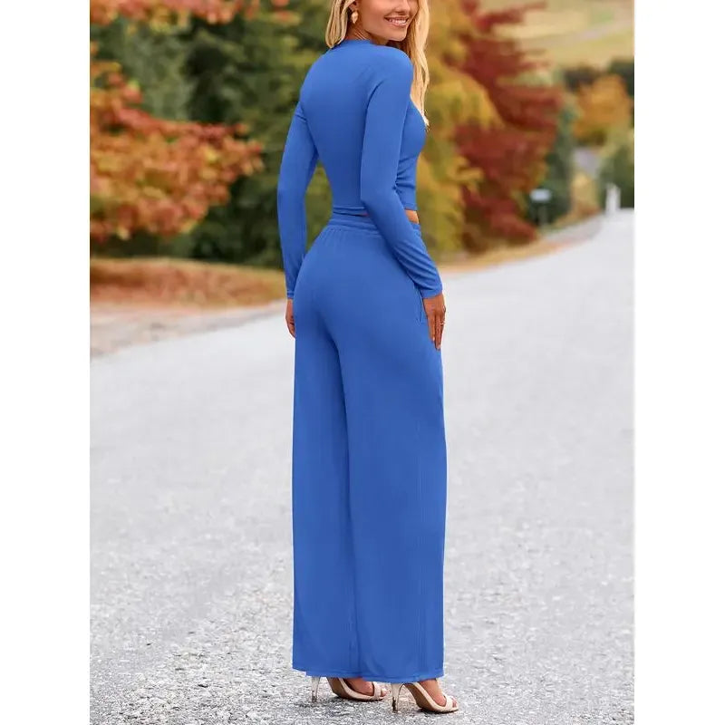 Women's Fall&Winter 2-Piece Set – Top & Wide-Leg Pants