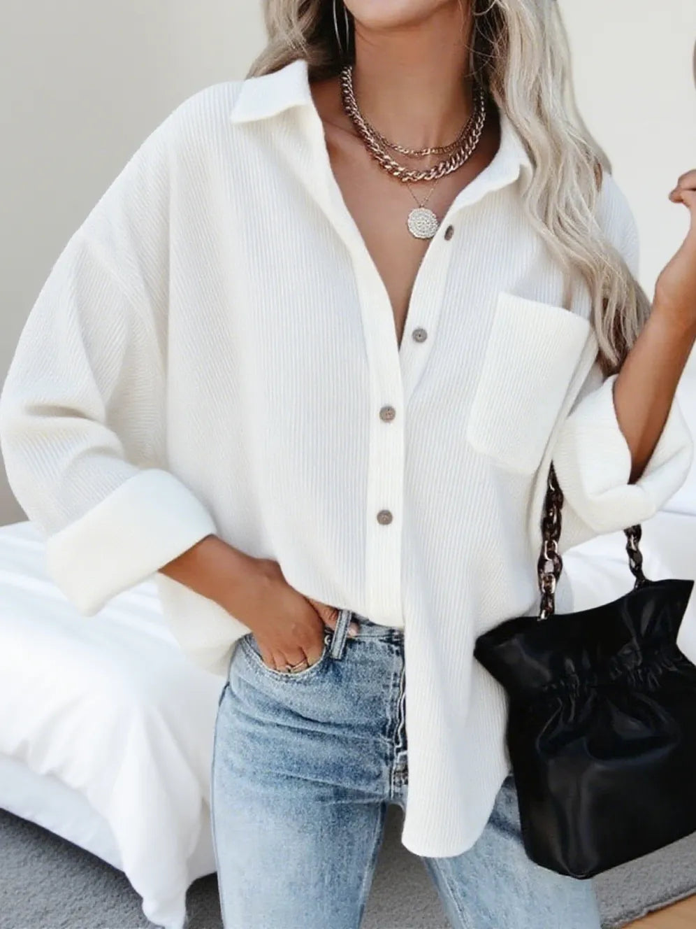 Women‘s Button Down Corduroy Shirt Jacket