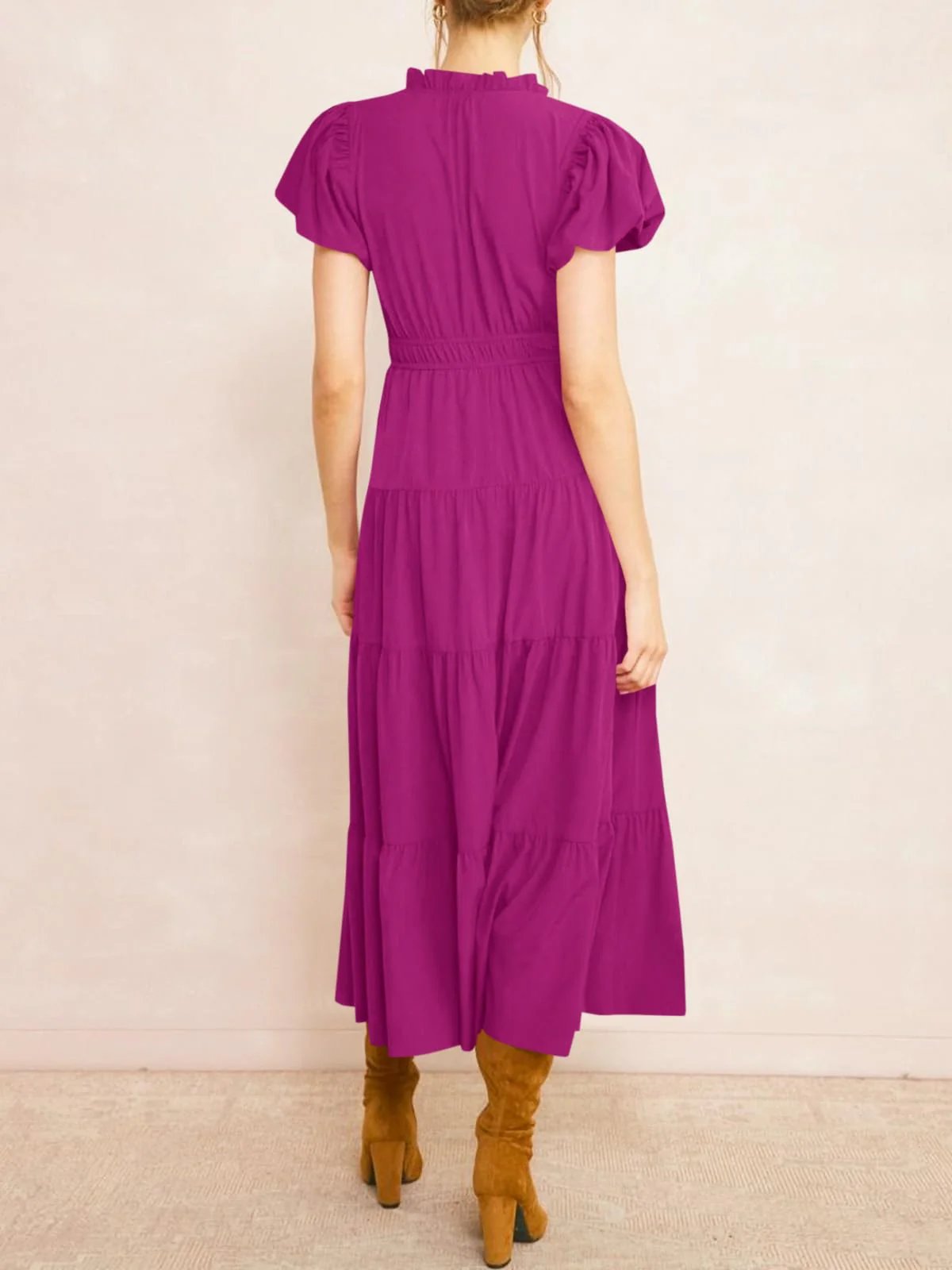 ⏰Hot Sale 90% OFF🎉Puff Short Sleeve V Neck Flowy Tiered Beach A-Line Dresses
