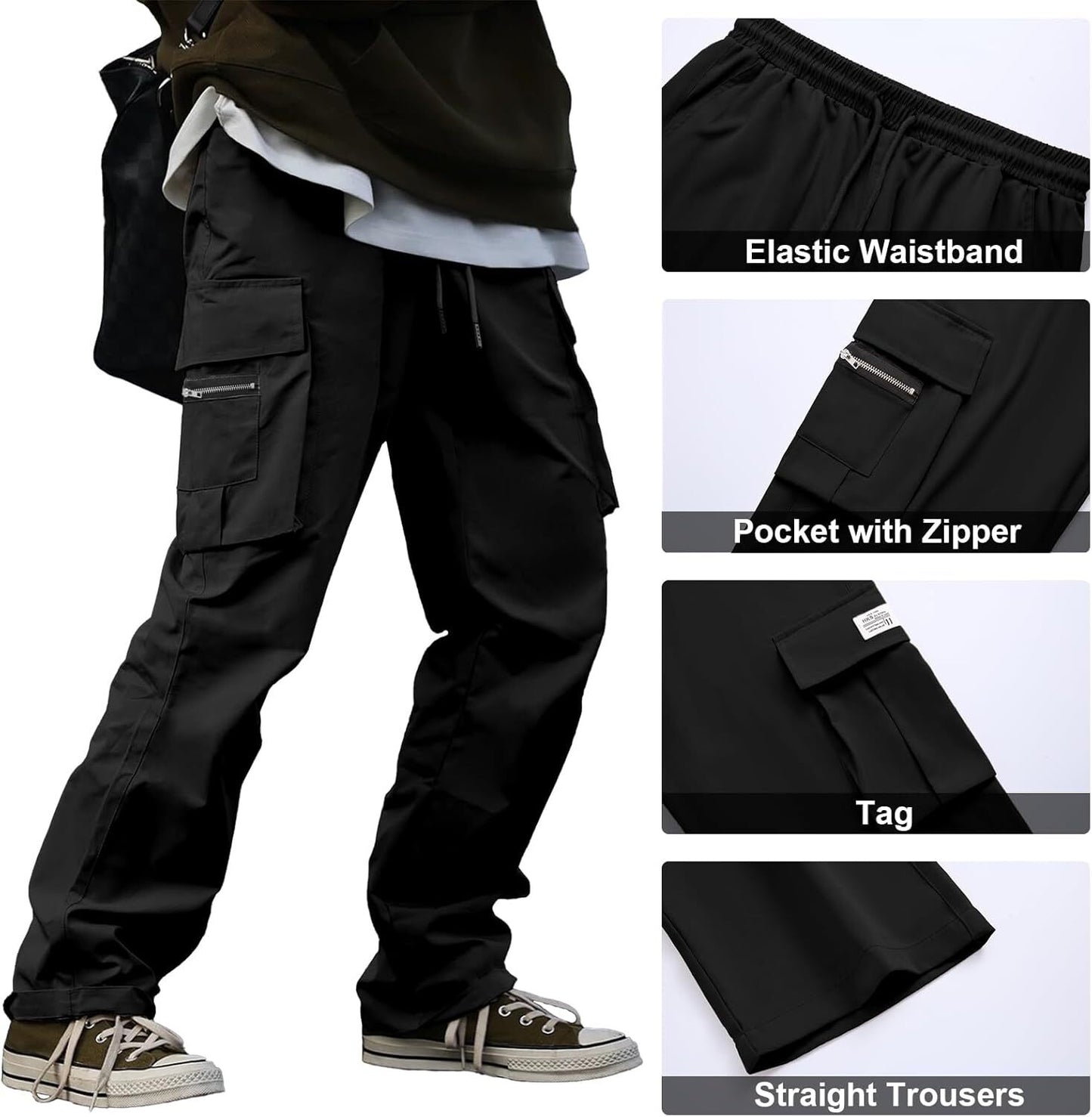 🔥6-PACKS $24.89 Men's Plus Size Casual Solid Color Drawstring Overalls