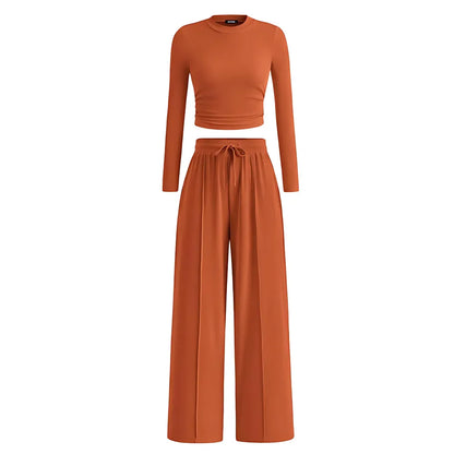 Women's Fall&Winter 2-Piece Set – Top & Wide-Leg Pants