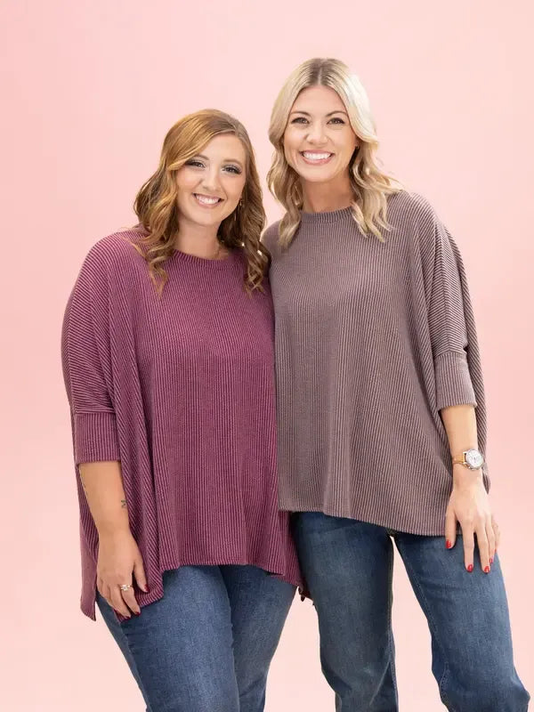 Women's Raised Rib Easy-Fit Dolman 3/4 Sleeve Top