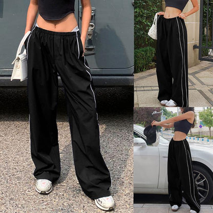 Women's Parachute Wideleg Pants Baggy Y2K Elastic Waist Wide Leg Track Pants Trousers Casual