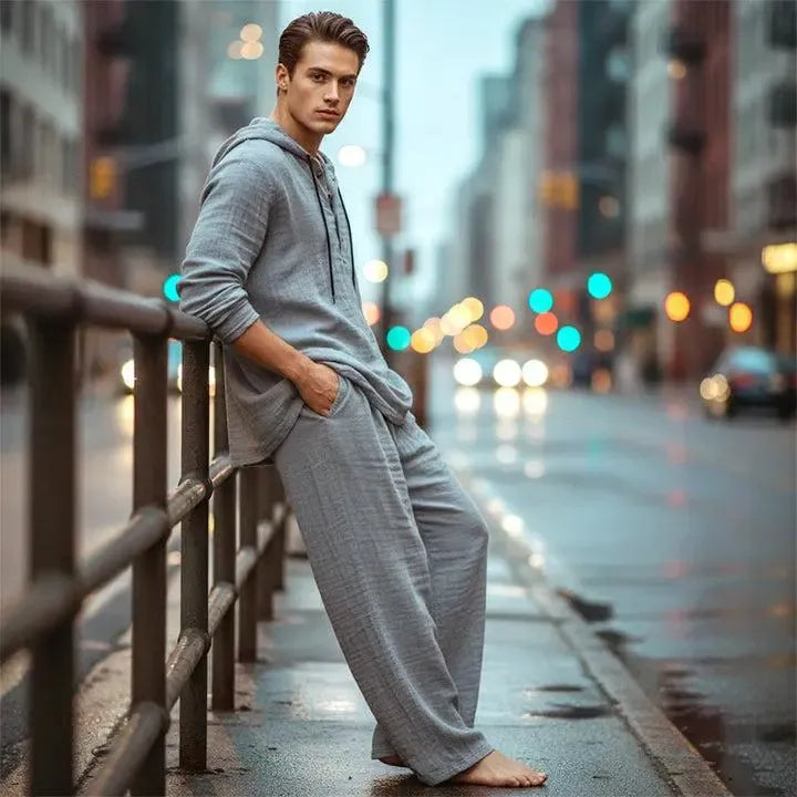 ⚡24-HOUR FLASH SALE 🔥Linen Men's Hooded Casual Loose Top & Pants 2-Piece Set