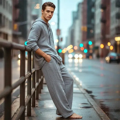 ⚡24-HOUR FLASH SALE 🔥Linen Men's Hooded Casual Loose Top & Pants 2-Piece Set