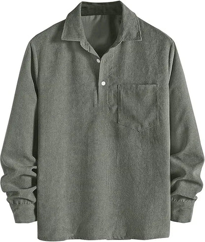 🔥 Best Price Today Only🔥Men's Plain Pocket Half Button Corduroy Shirt – Grab Yours Now! ⏰