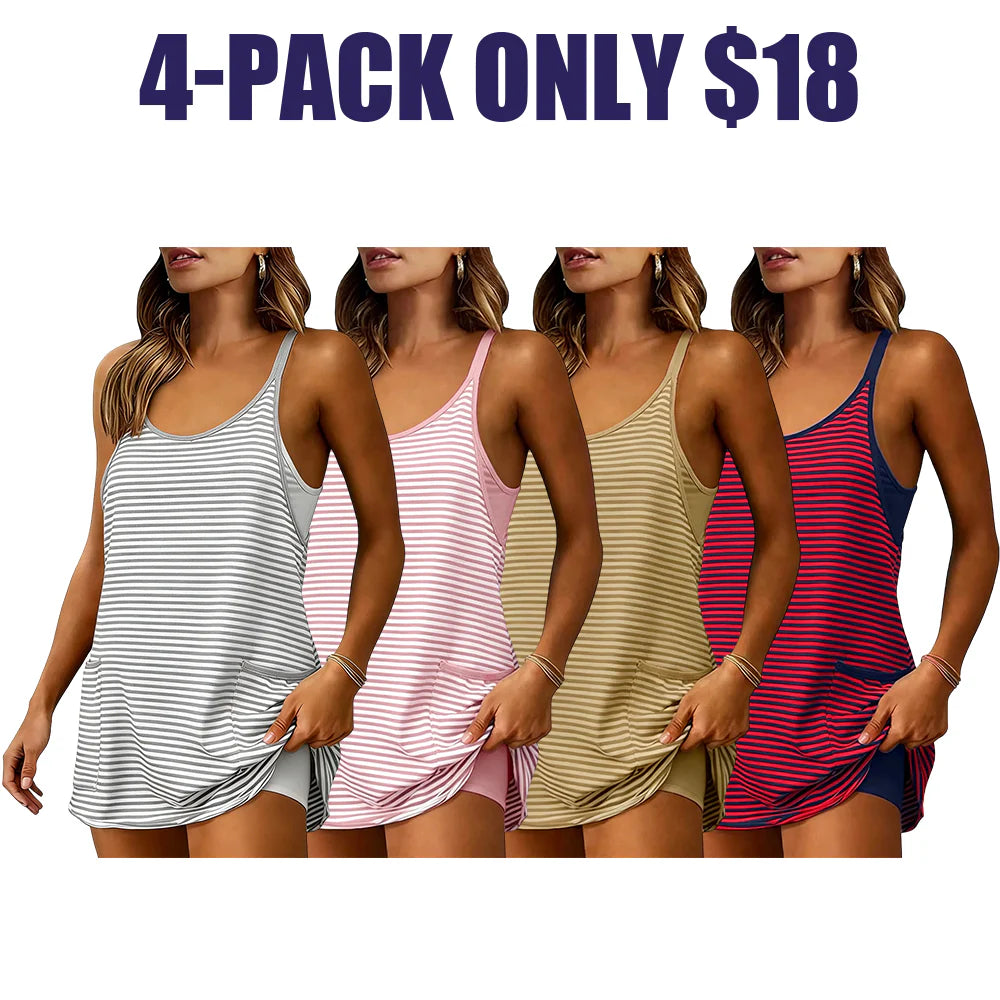 Women's Summer Athletic Mini Dress Sleeveless V Neck Built-in Shorts