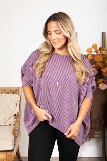 Women's Raised Rib Easy-Fit Dolman 3/4 Sleeve Top