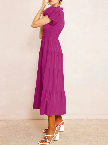 ⏰Hot Sale 90% OFF🎉Puff Short Sleeve V Neck Flowy Tiered Beach A-Line Dresses