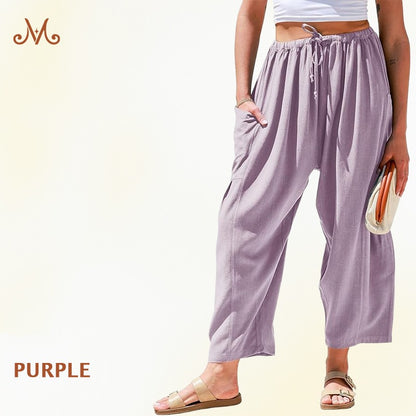 Women Comfort Lightweight Linen Wide Leg Cargo Pants