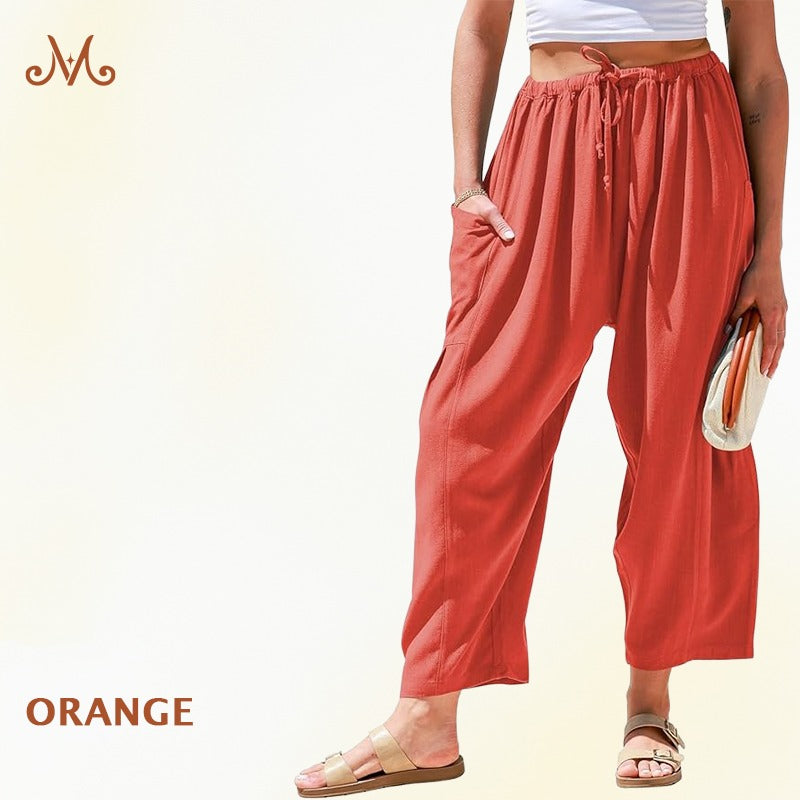 Women Comfort Lightweight Linen Wide Leg Cargo Pants