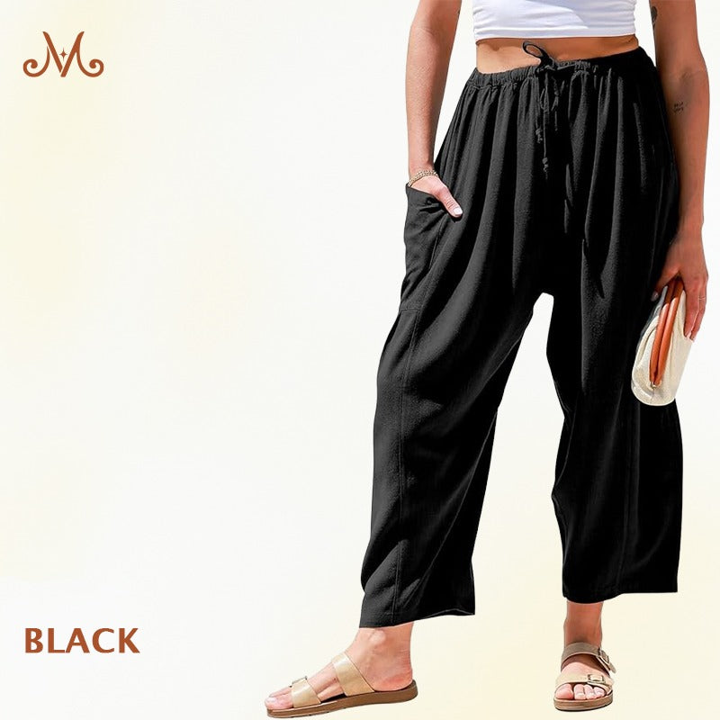 Women Comfort Lightweight Linen Wide Leg Cargo Pants