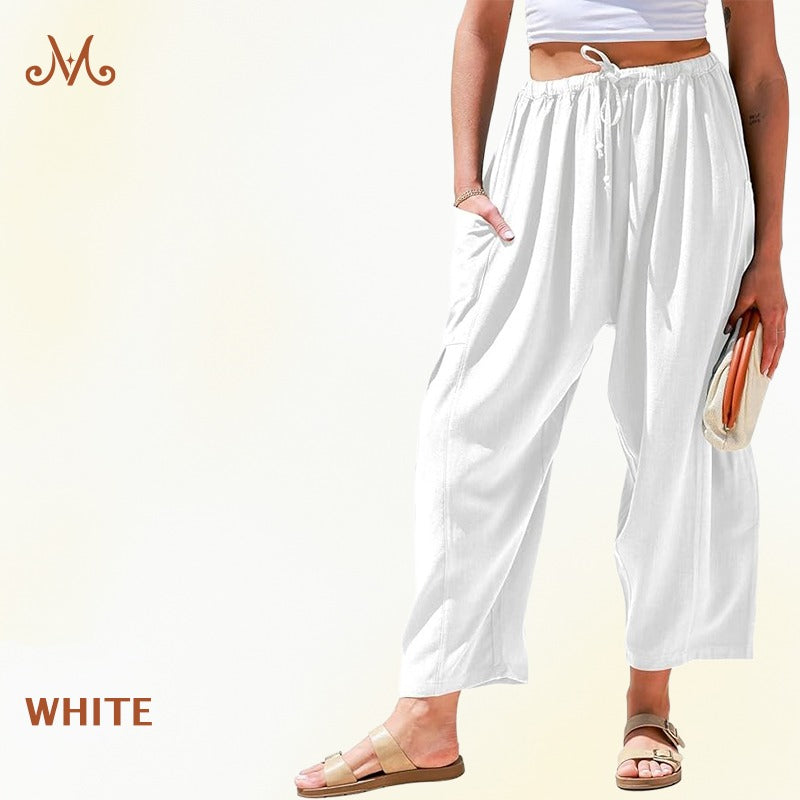 Women Comfort Lightweight Linen Wide Leg Cargo Pants