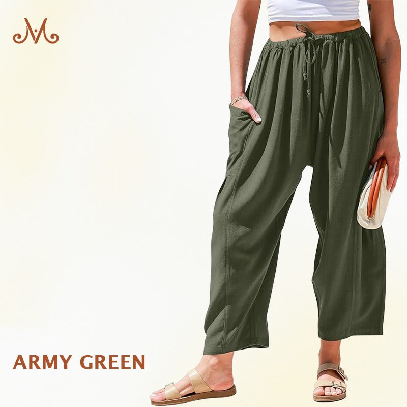Women Comfort Lightweight Linen Wide Leg Cargo Pants