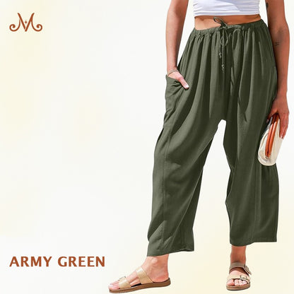 Women Comfort Lightweight Linen Wide Leg Cargo Pants
