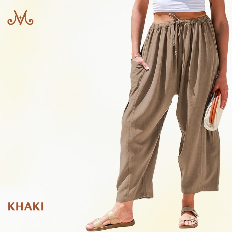 Women Comfort Lightweight Linen Wide Leg Cargo Pants
