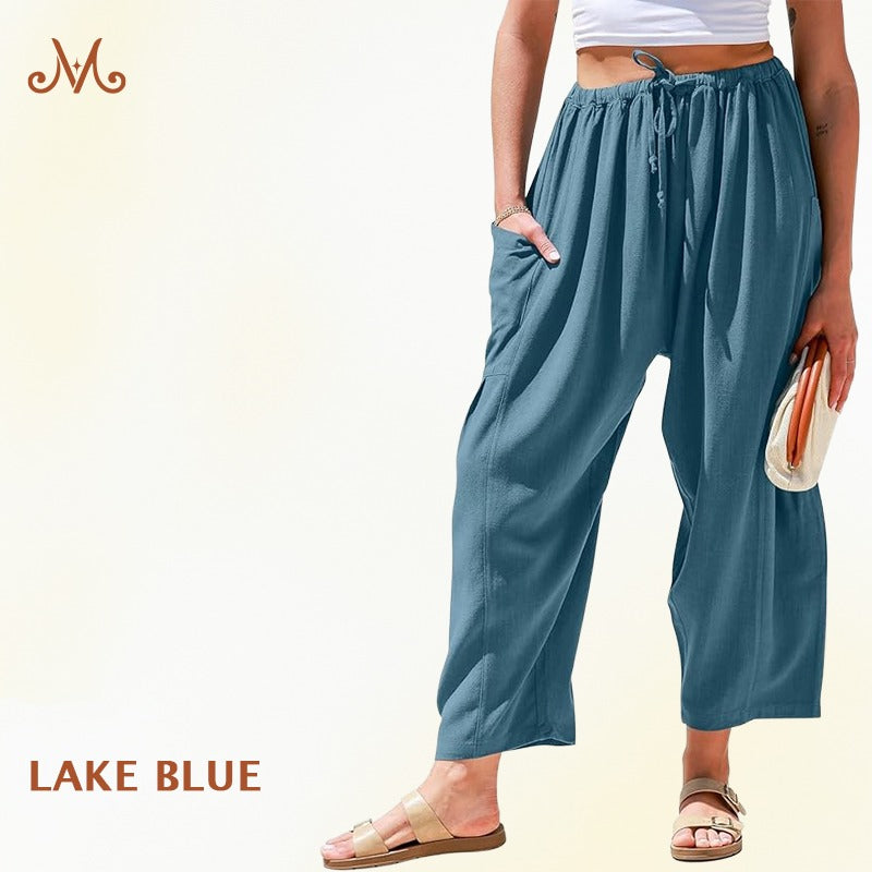 Women Comfort Lightweight Linen Wide Leg Cargo Pants