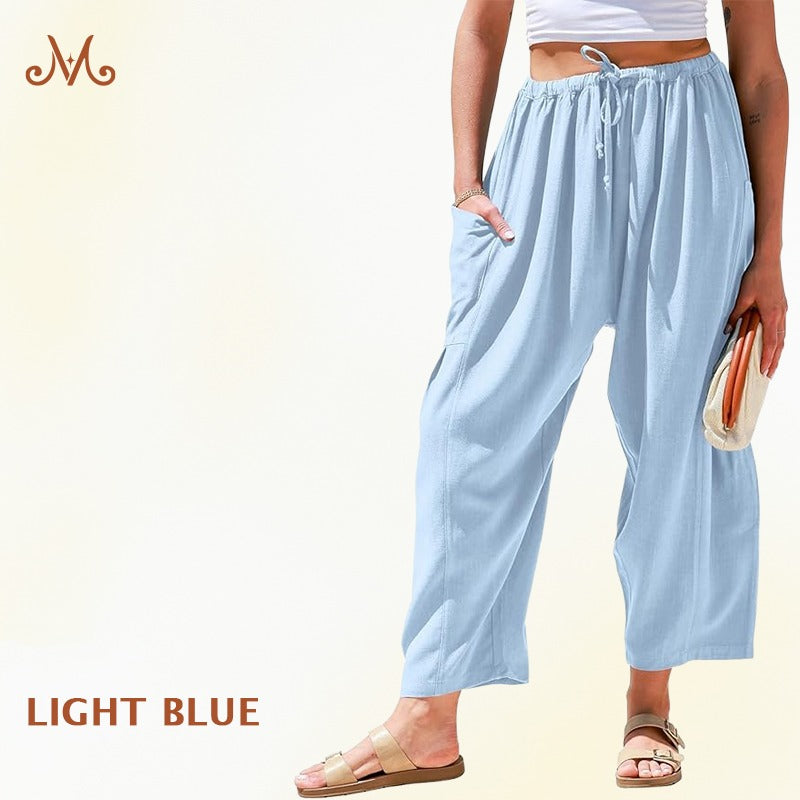 Women Comfort Lightweight Linen Wide Leg Cargo Pants