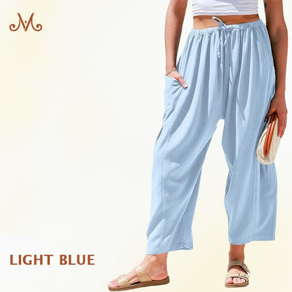 Women Comfort Lightweight Linen Wide Leg Cargo Pants