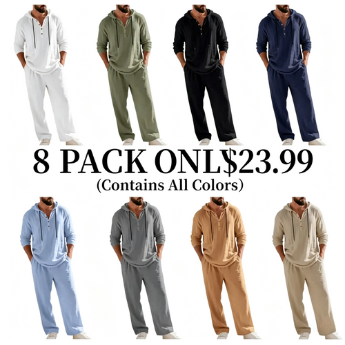 ⚡24-HOUR FLASH SALE 🔥Linen Men's Hooded Casual Loose Top & Pants 2-Piece Set